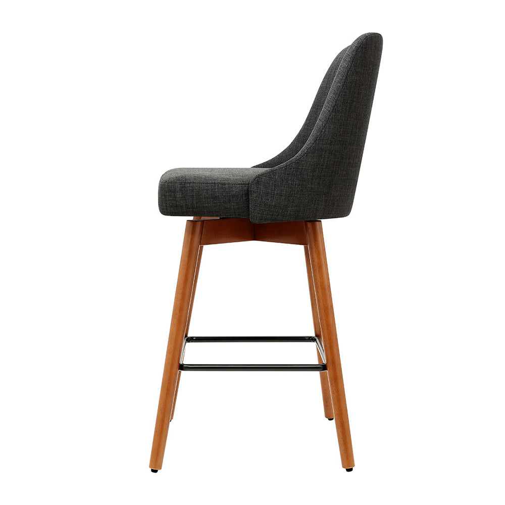 Stool Haven Set of 4 Wooden Fabric Bar Stools Square Footrest - Charcoal