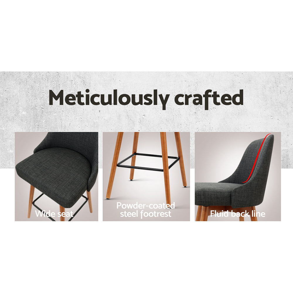 Stool Haven Set of 4 Wooden Fabric Bar Stools Square Footrest - Charcoal