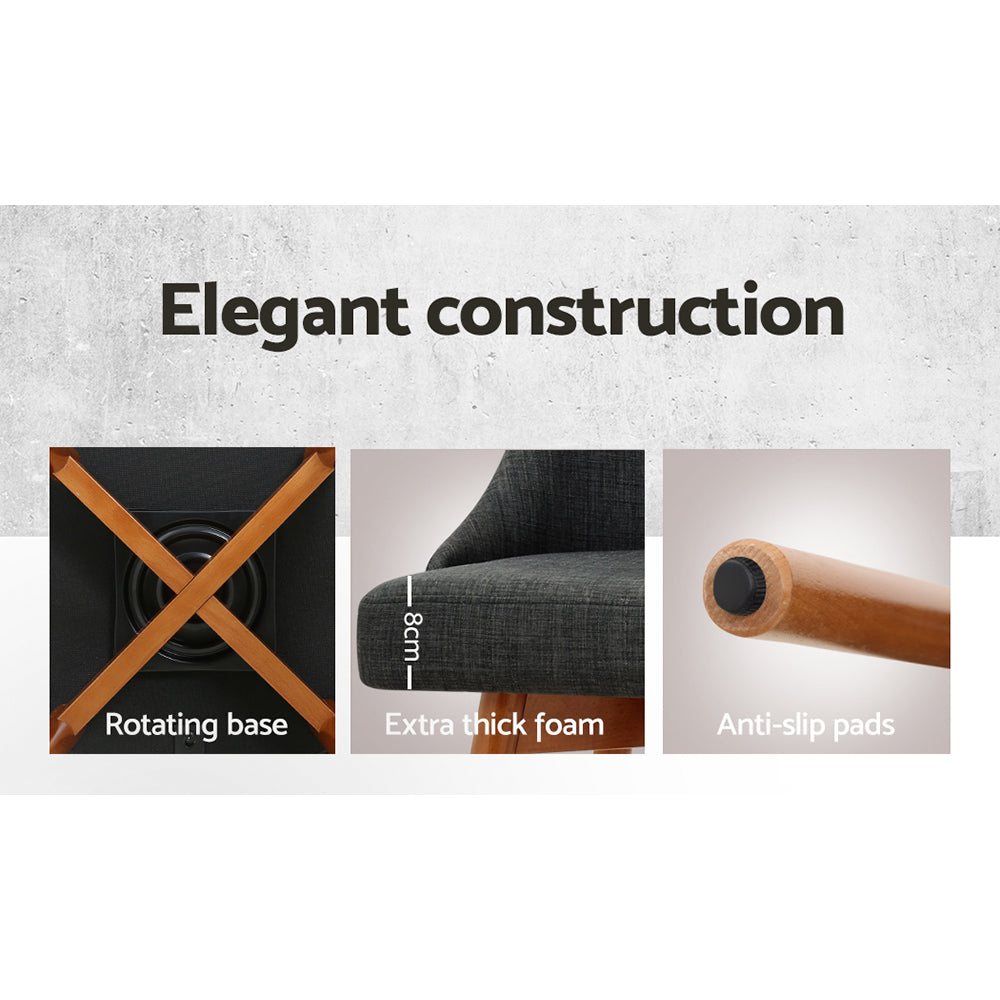 Stool Haven Set of 4 Wooden Fabric Bar Stools Square Footrest - Charcoal