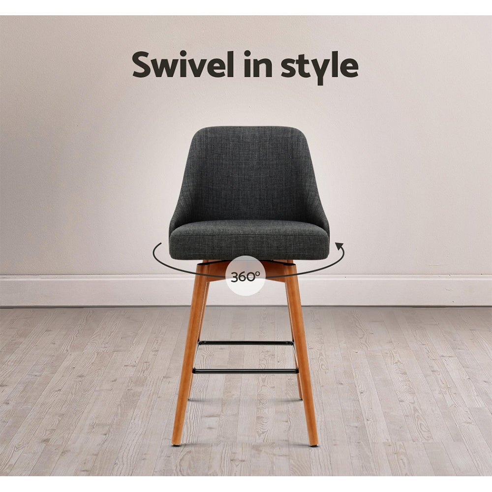 Stool Haven Set of 4 Wooden Fabric Bar Stools Square Footrest - Charcoal