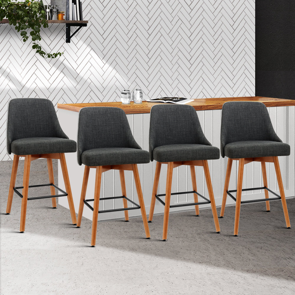 Stool Haven Set of 4 Wooden Fabric Bar Stools Square Footrest - Charcoal