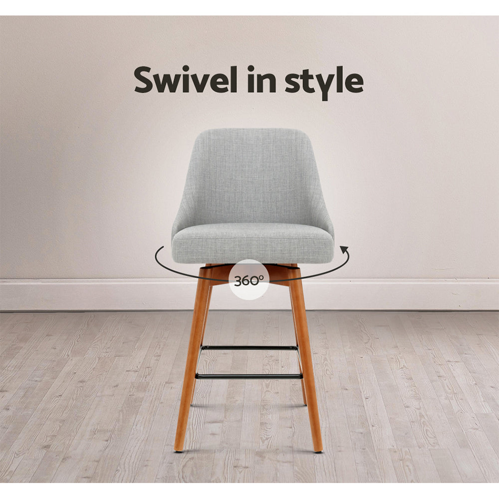 Stool Haven 2x Bar Stools Swivel Seat Wooden Grey