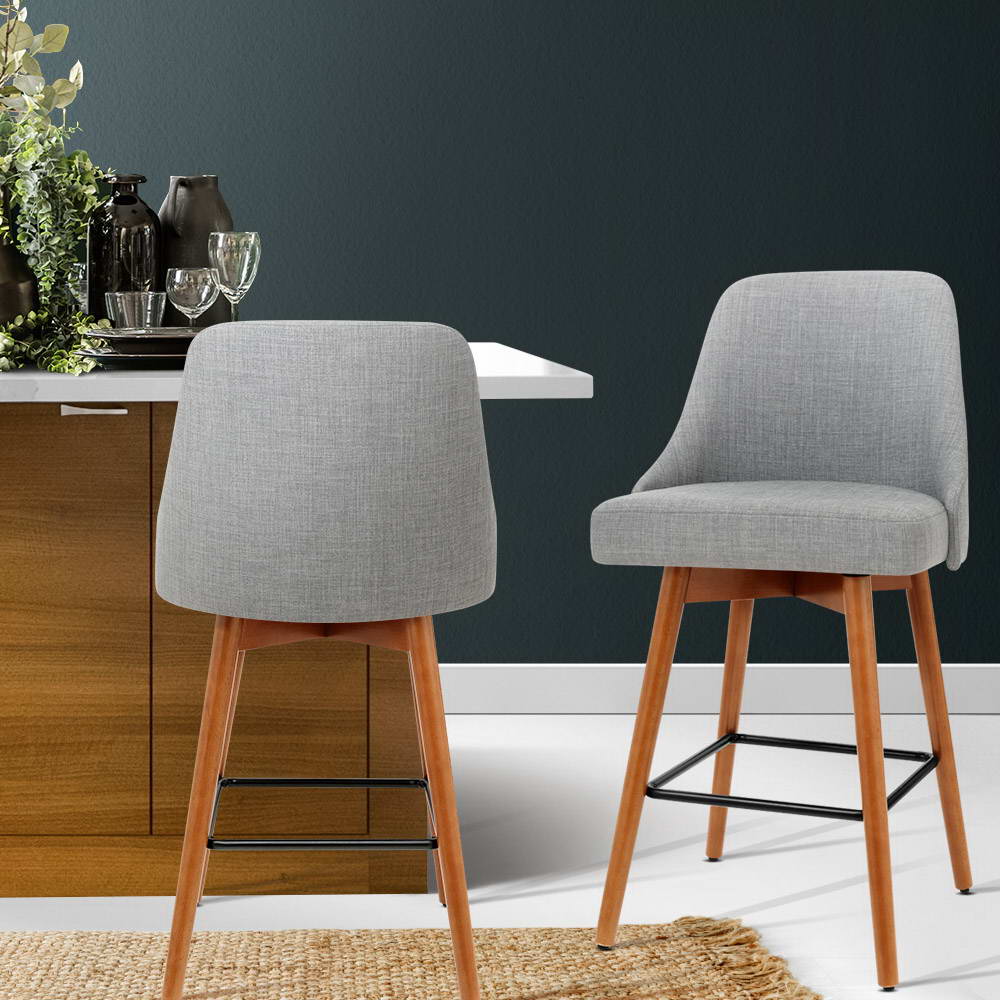 Stool Haven 2x Bar Stools Swivel Seat Wooden Grey