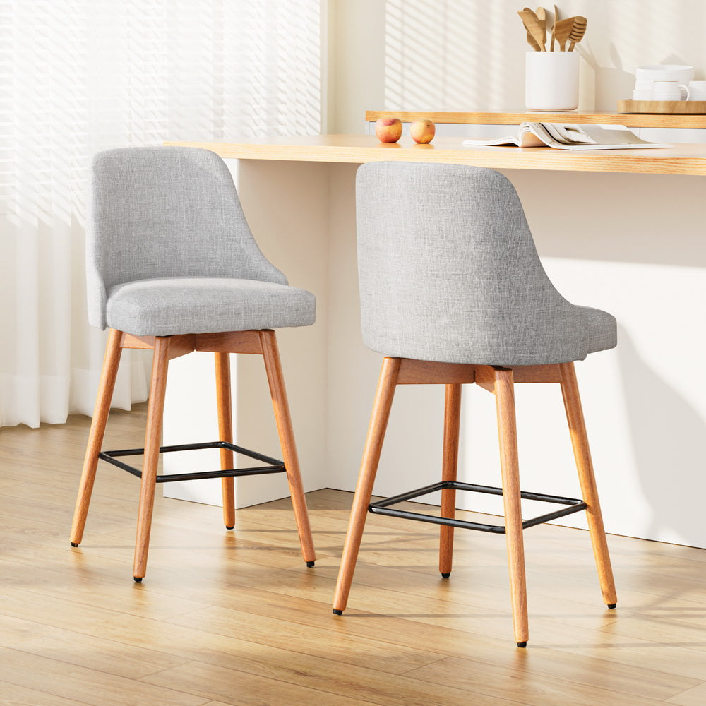 Stool Haven 2x Bar Stools Swivel Seat Wooden Grey