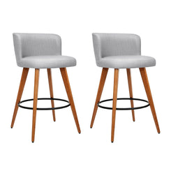 Stool Haven Set of 2 Wooden Fabric Bar Stools Circular Footrest - Light Grey