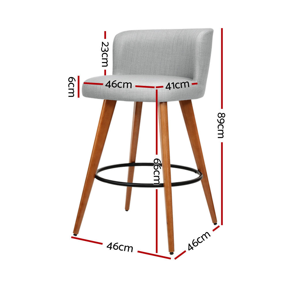 Stool Haven Set of 2 Wooden Fabric Bar Stools Circular Footrest - Light Grey