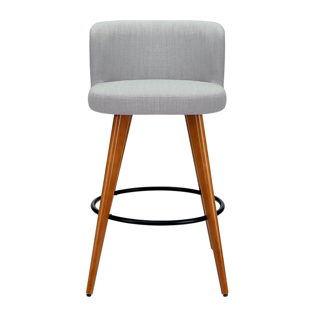 Stool Haven Set of 2 Wooden Fabric Bar Stools Circular Footrest - Light Grey