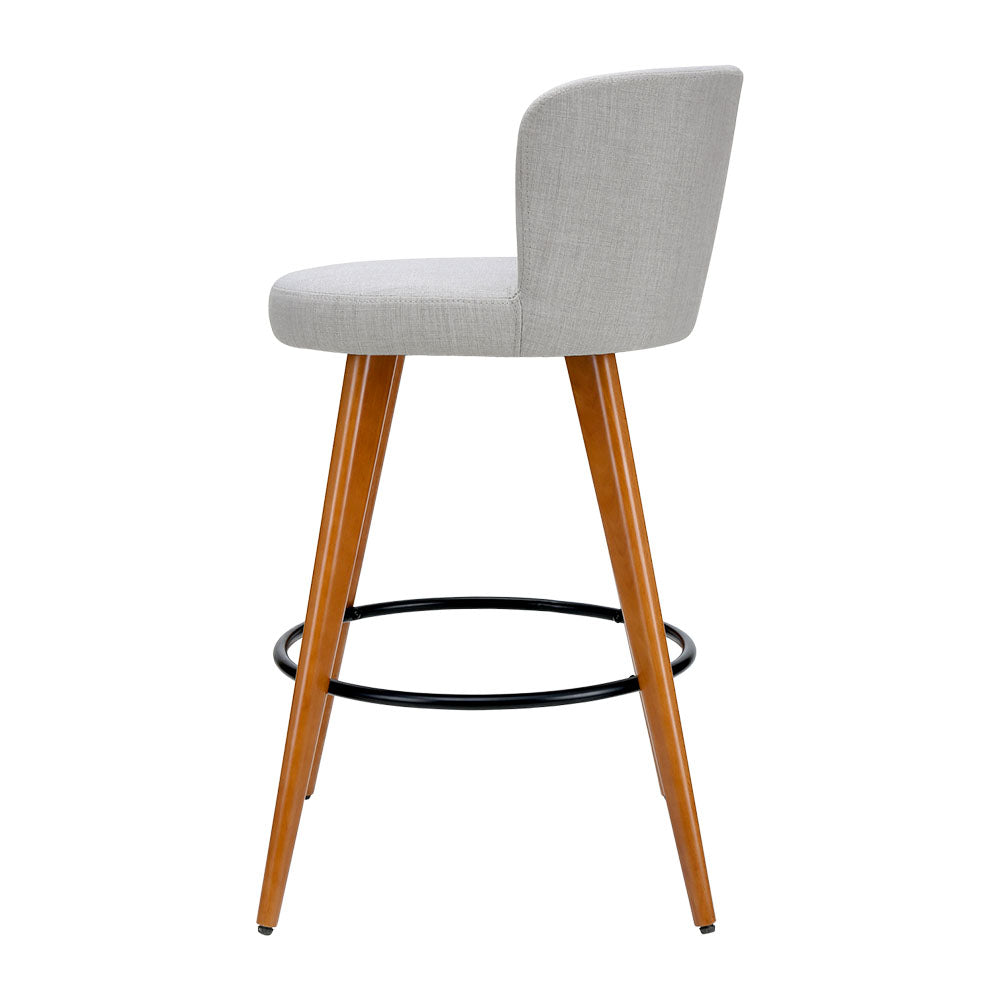 Stool Haven Set of 2 Wooden Fabric Bar Stools Circular Footrest - Light Grey