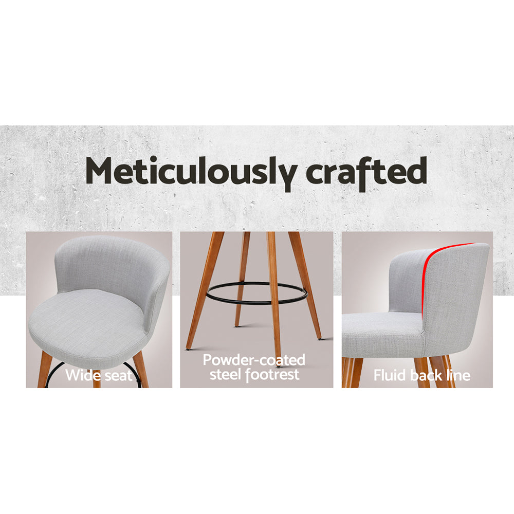 Stool Haven Set of 2 Wooden Fabric Bar Stools Circular Footrest - Light Grey
