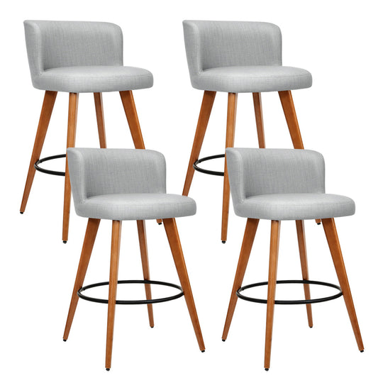 Stool Haven Set of 4 Wooden Fabric Bar Stools Circular Footrest - Light Grey