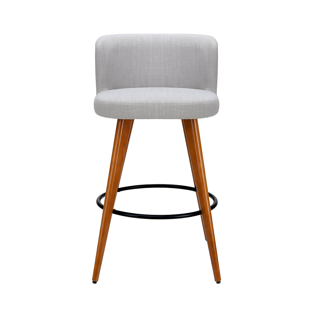 Stool Haven Set of 4 Wooden Fabric Bar Stools Circular Footrest - Light Grey
