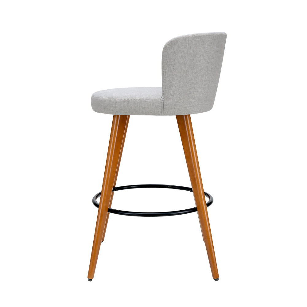 Stool Haven Set of 4 Wooden Fabric Bar Stools Circular Footrest - Light Grey