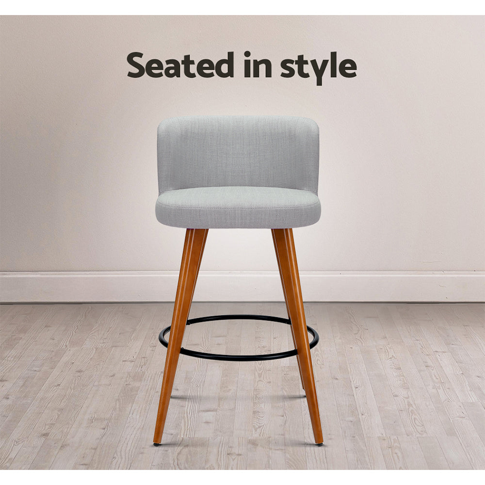 Stool Haven Set of 4 Wooden Fabric Bar Stools Circular Footrest - Light Grey