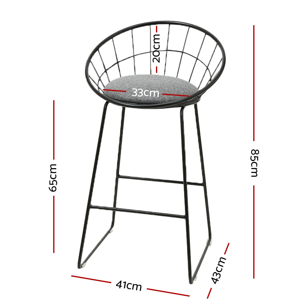Stool Haven Set of 2 Bar Stools Steel Fabric - Grey and Black