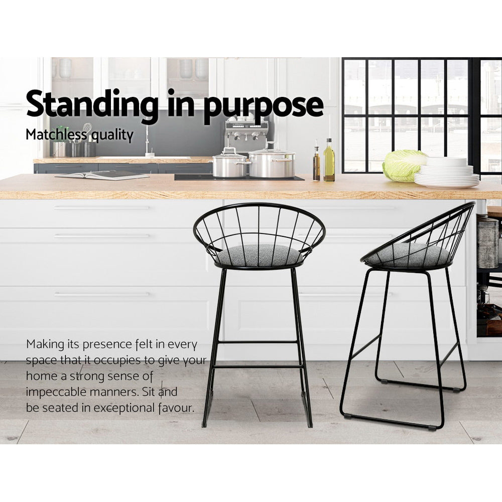 Stool Haven Set of 2 Bar Stools Steel Fabric - Grey and Black