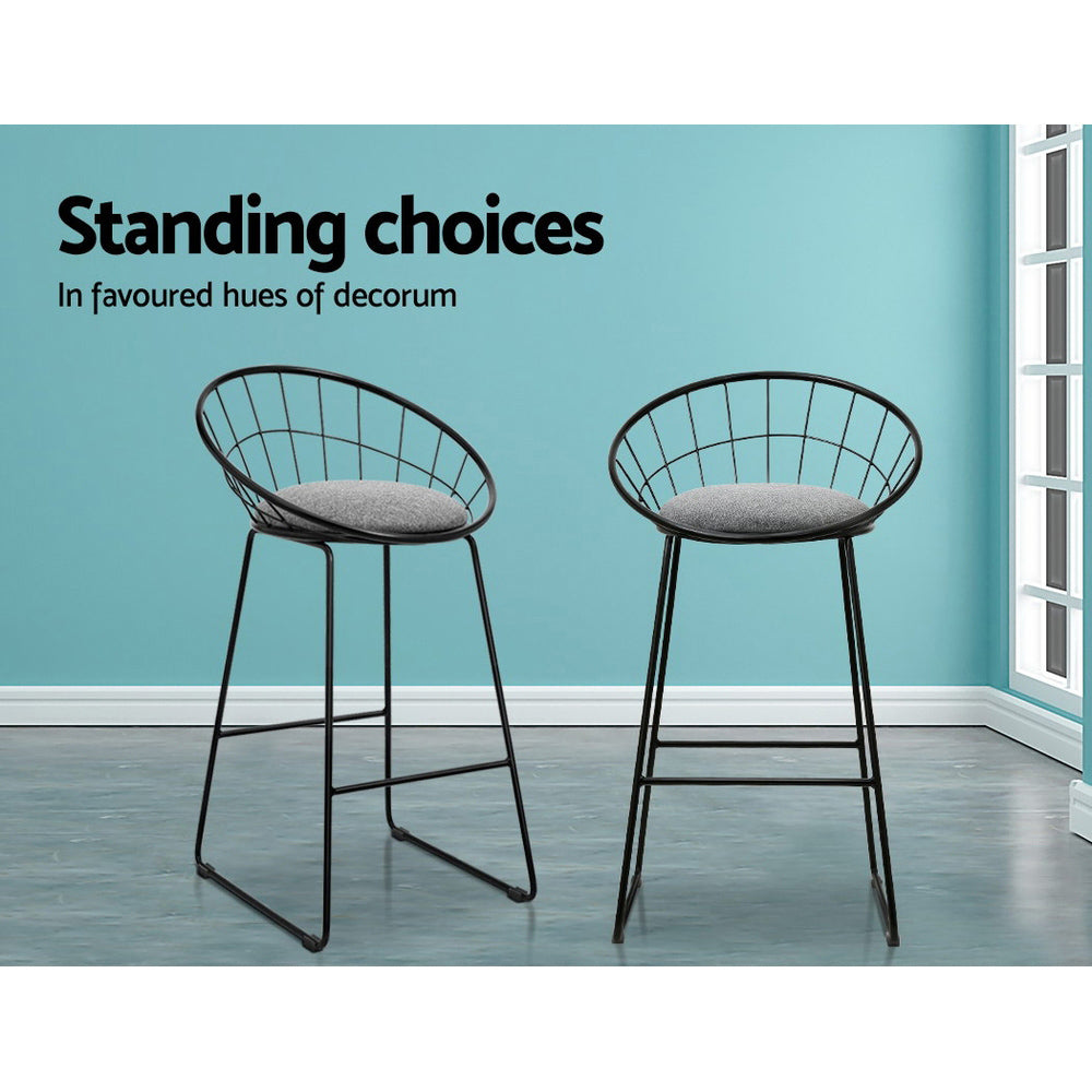 Stool Haven Set of 2 Bar Stools Steel Fabric - Grey and Black