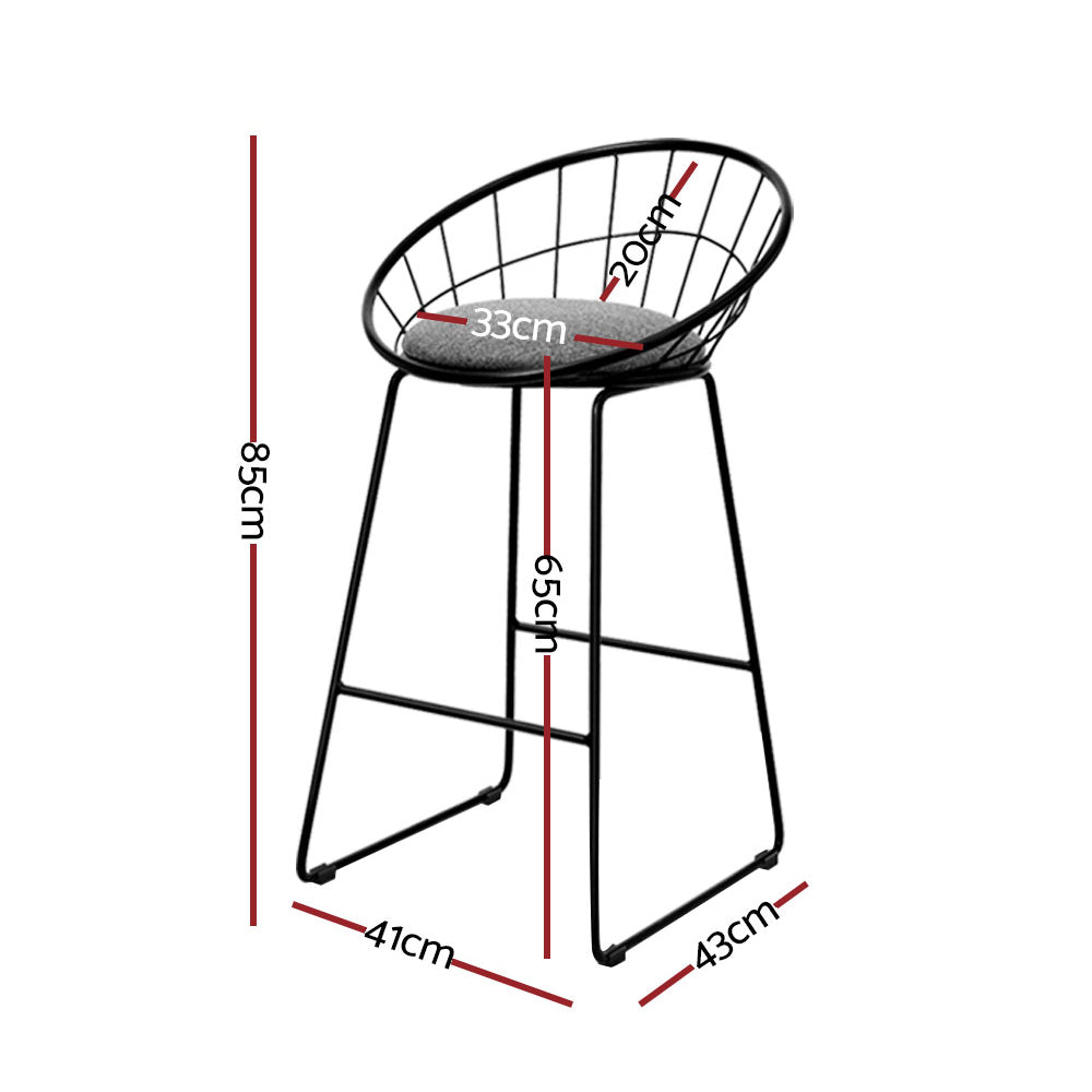 Stool Haven Set of 4 Bar Stools Steel Fabric - Grey and Black