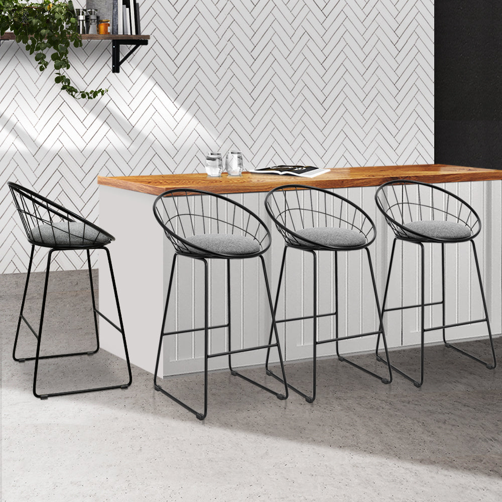 Stool Haven Set of 4 Bar Stools Steel Fabric - Grey and Black