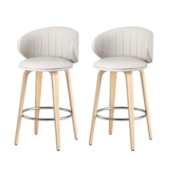2x Stool Haven Bar Stools Dining Chairs Contoured Leather Wood Stool