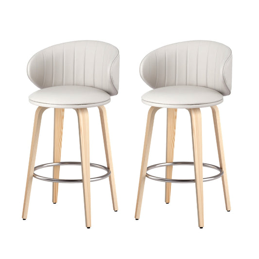 2x Stool Haven Bar Stools Dining Chairs Contoured Leather Wood Stool