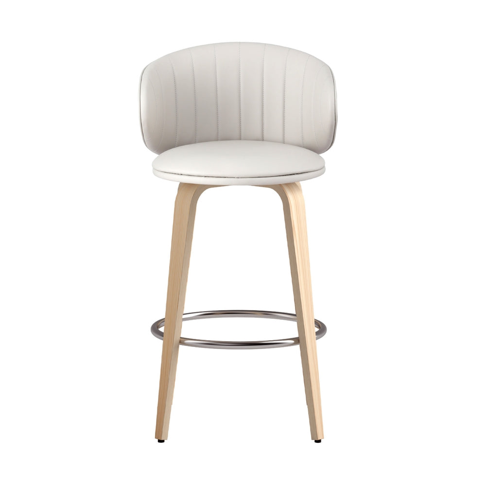 2x Stool Haven Bar Stools Dining Chairs Contoured Leather Wood Stool