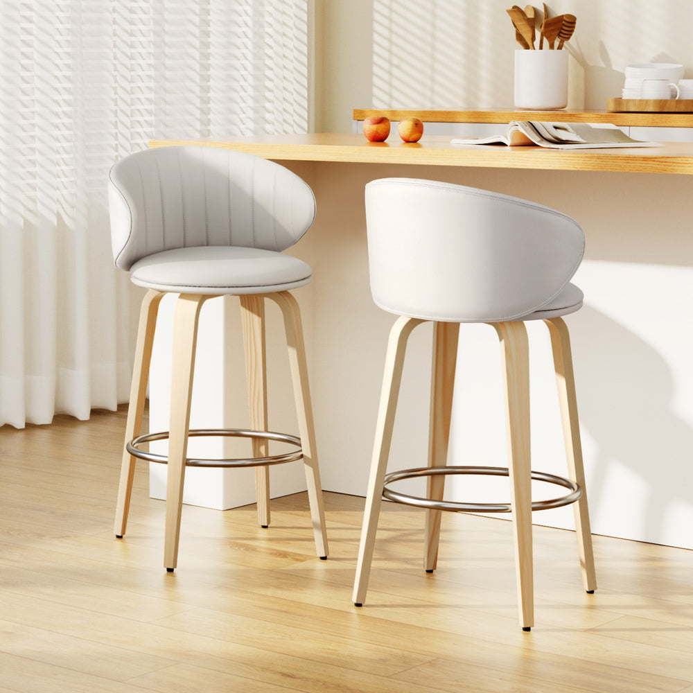 2x Stool Haven Bar Stools Dining Chairs Contoured Leather Wood Stool