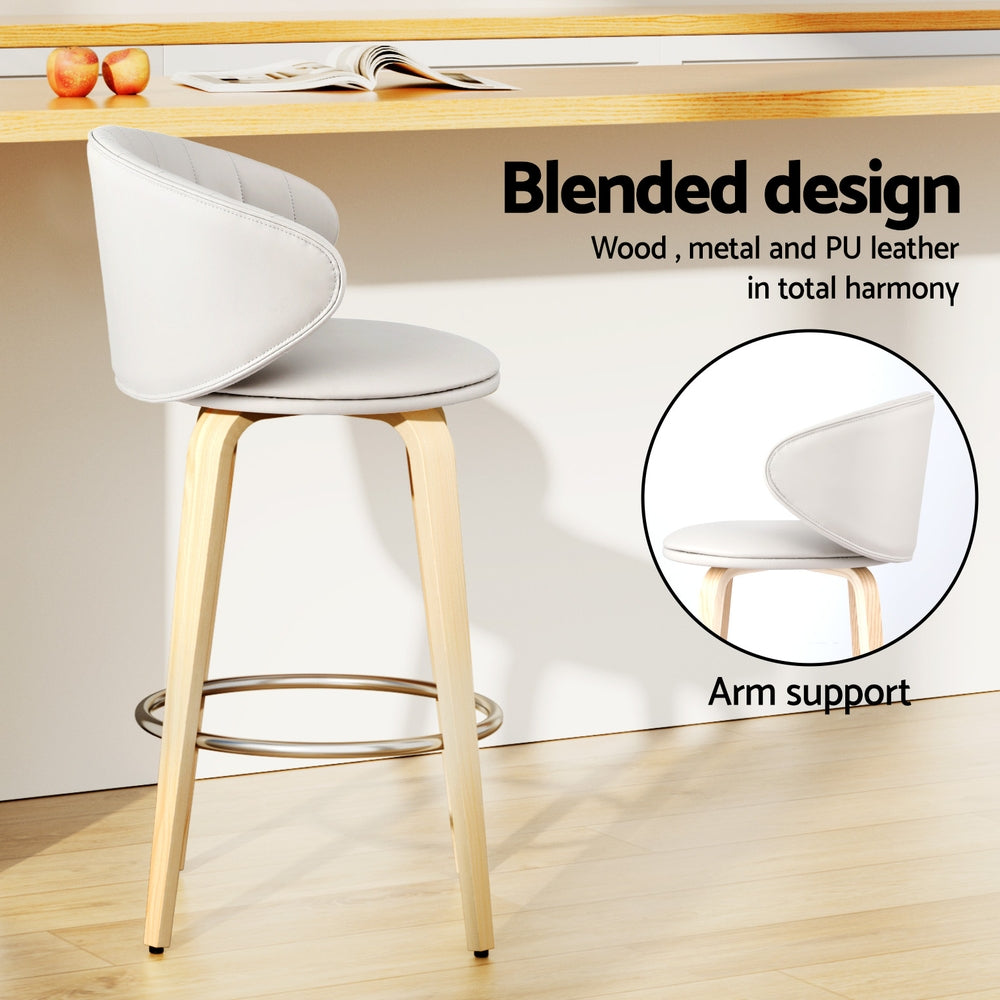 4x Stool Haven Bar Stools Dining Chairs Contoured Leather Wood Stool