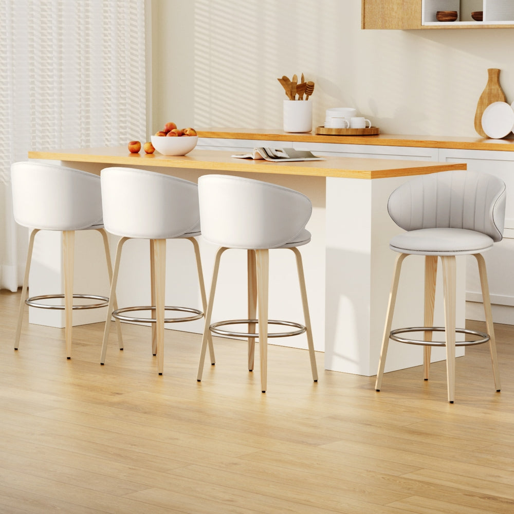 4x Stool Haven Bar Stools Dining Chairs Contoured Leather Wood Stool