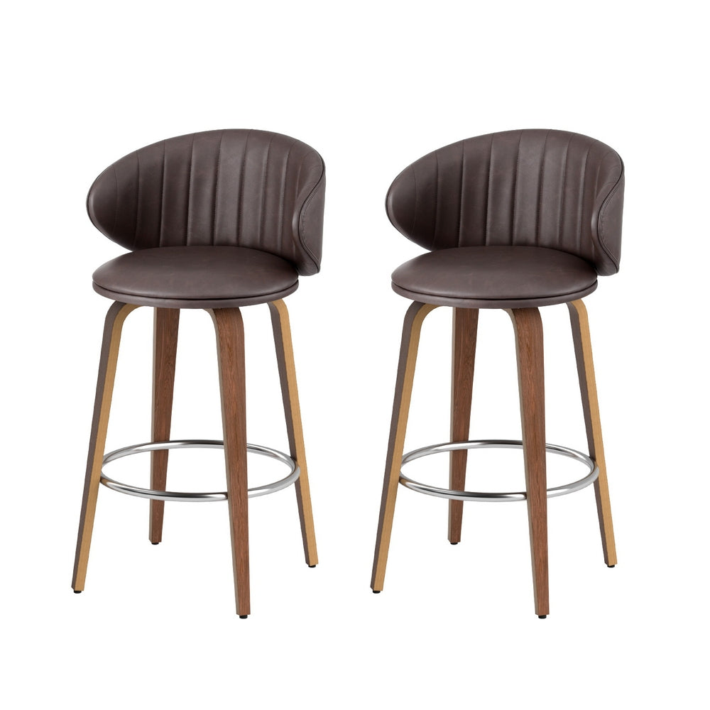 2x Stool Haven Bar Stools Dining Chairs Contoured Leather Wood Stool