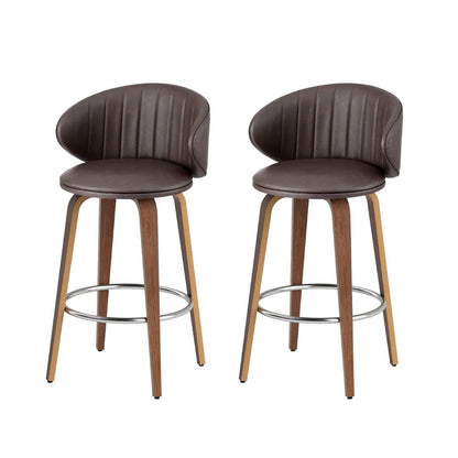 2x Stool Haven Bar Stools Dining Chairs Contoured Leather Wood Stool