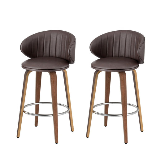 2x Stool Haven Bar Stools Dining Chairs Contoured Leather Wood Stool