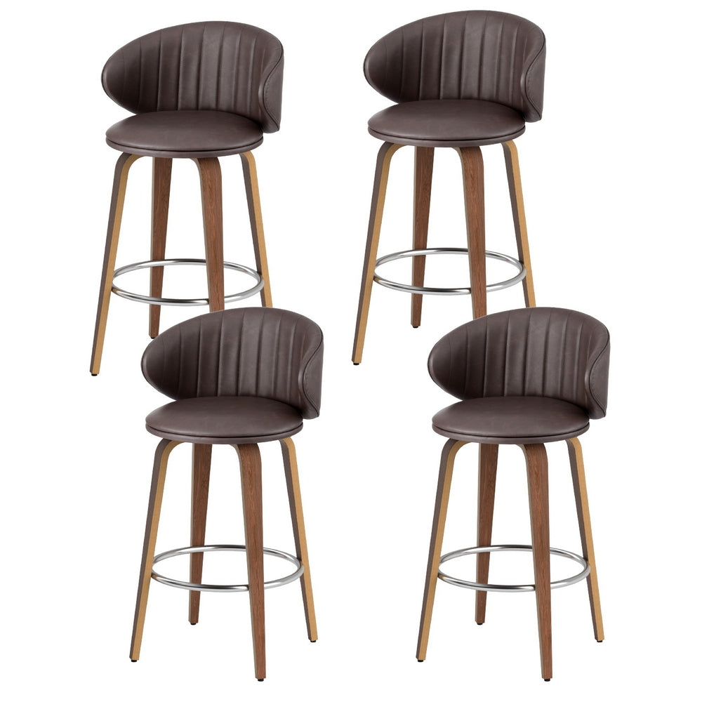 4x Stool Haven Bar Stools Dining Chairs Contoured Leather Wood Stool