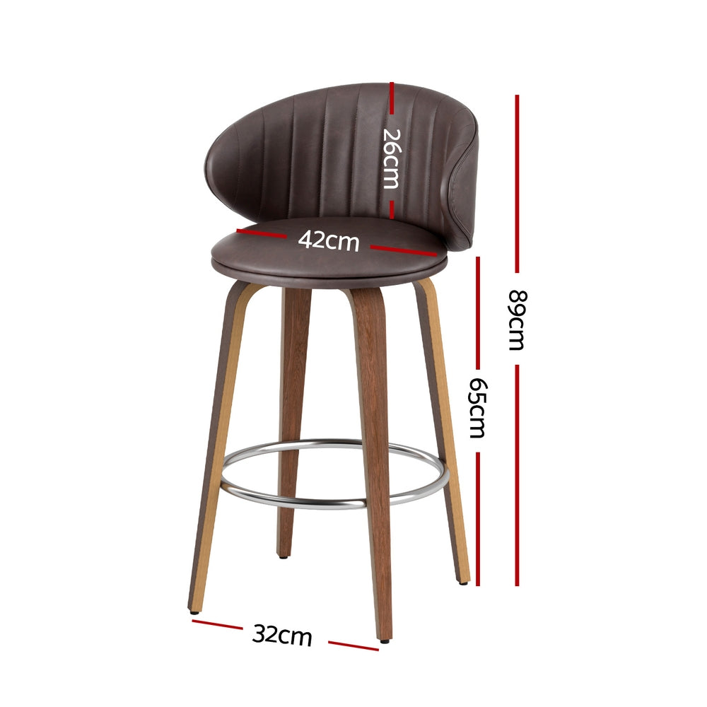 4x Stool Haven Bar Stools Dining Chairs Contoured Leather Wood Stool