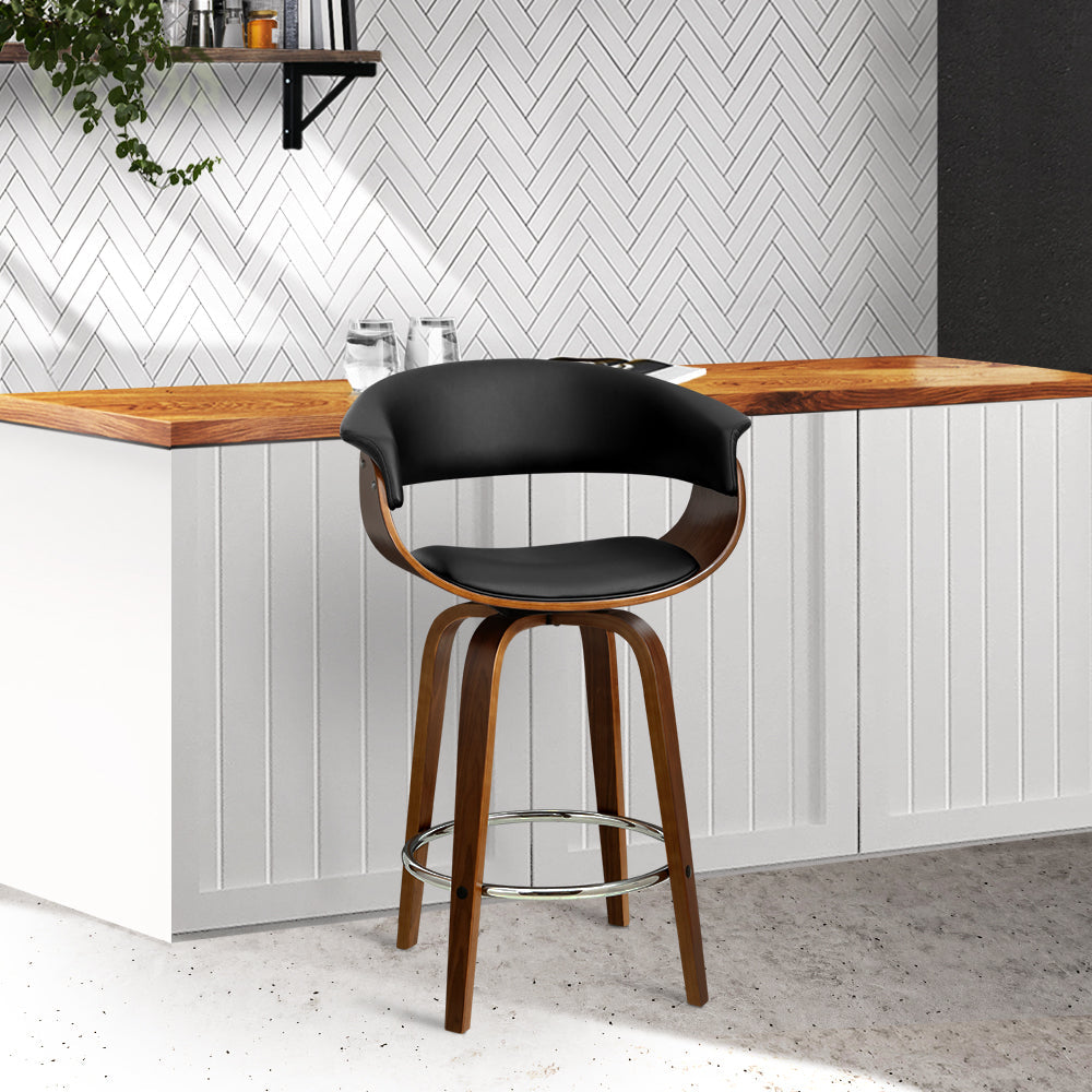 Stool Haven Swivel PU Leather Bar Stool - Wood and Black
