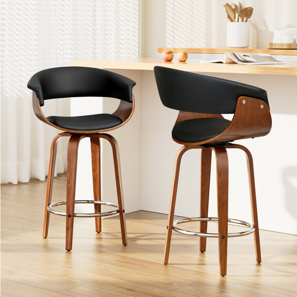 Stool Haven 2x Bar Stools Swivel PU Seat Wooden