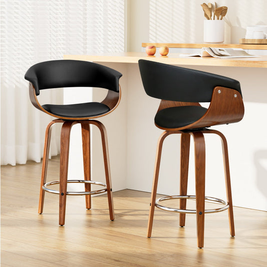 Stool Haven 2x Bar Stools Swivel PU Seat Wooden