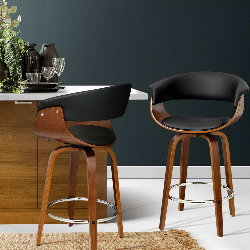 Stool Haven 2x Bar Stools Swivel PU Seat Wooden