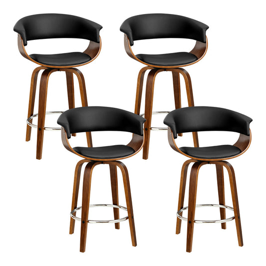Stool Haven Set of 4 Swivel PU Leather Bar Stool - Wood and Black