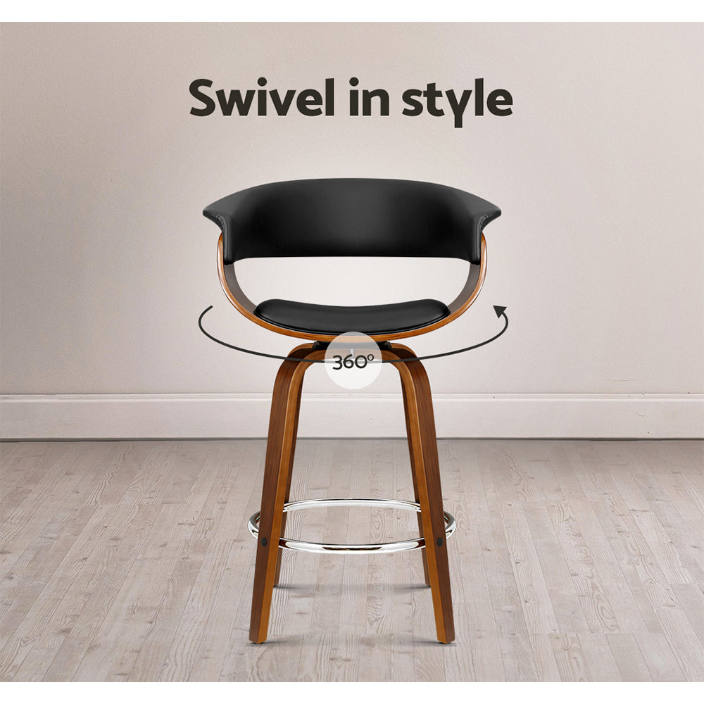 Stool Haven Set of 4 Swivel PU Leather Bar Stool - Wood and Black