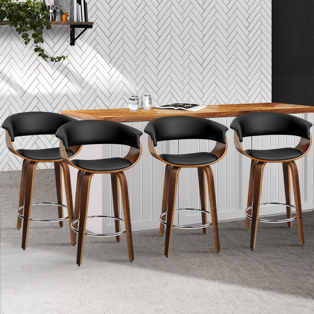 Stool Haven Set of 4 Swivel PU Leather Bar Stool - Wood and Black