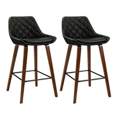 Stool Haven Set of 2 Bar Stools Bentwood PU Leather Diamond Pleat - Black