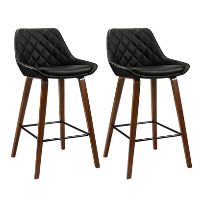 Stool Haven Set of 2 Bar Stools Bentwood PU Leather Diamond Pleat - Black
