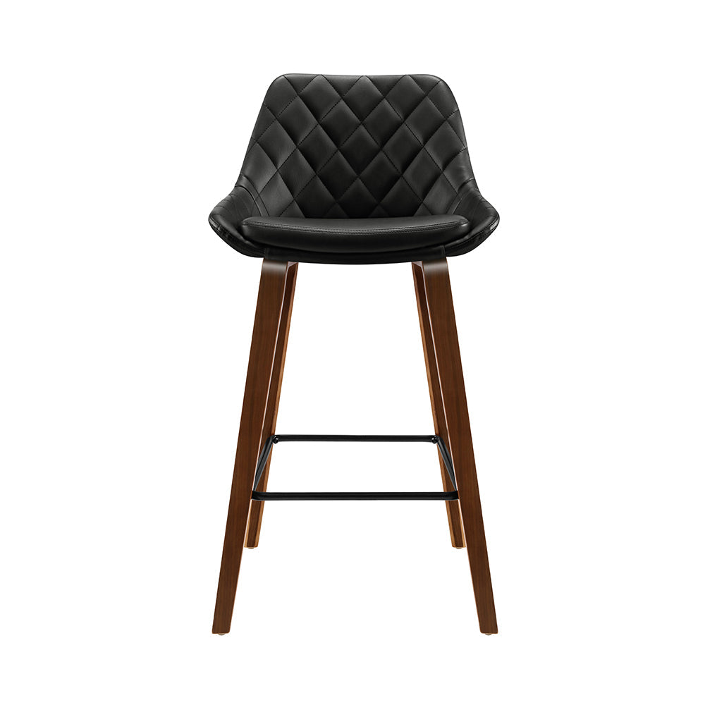 Stool Haven Set of 2 Bar Stools Bentwood PU Leather Diamond Pleat - Black