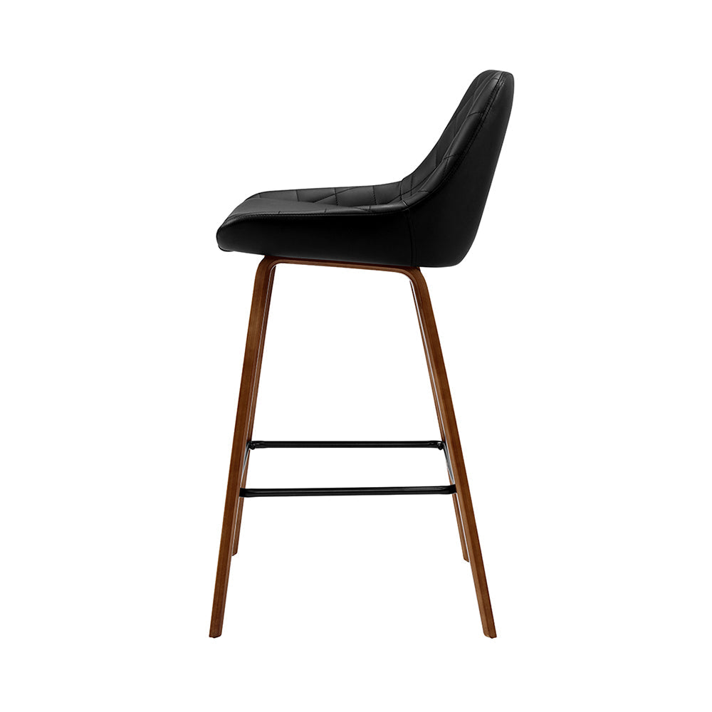 Stool Haven Set of 2 Bar Stools Bentwood PU Leather Diamond Pleat - Black