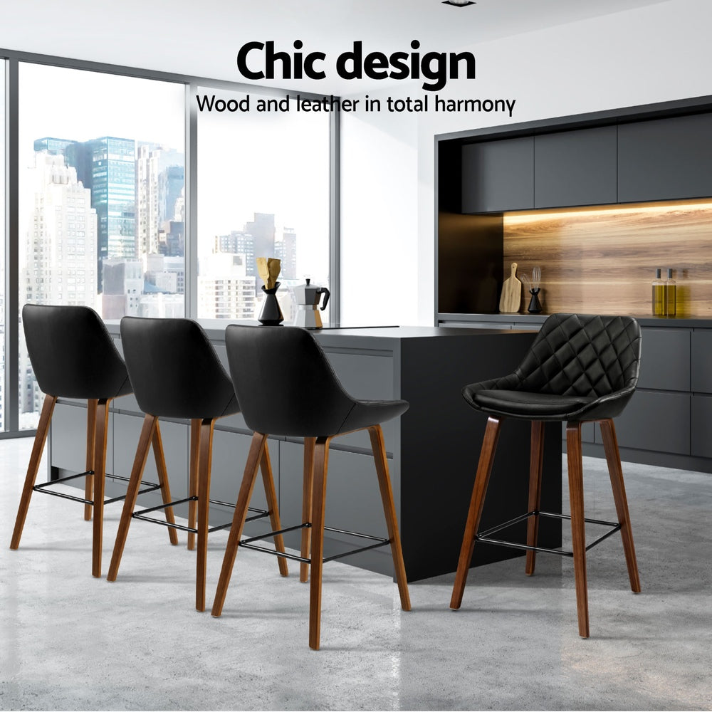 Stool Haven 4x Bar Stools PU Seat Wooden