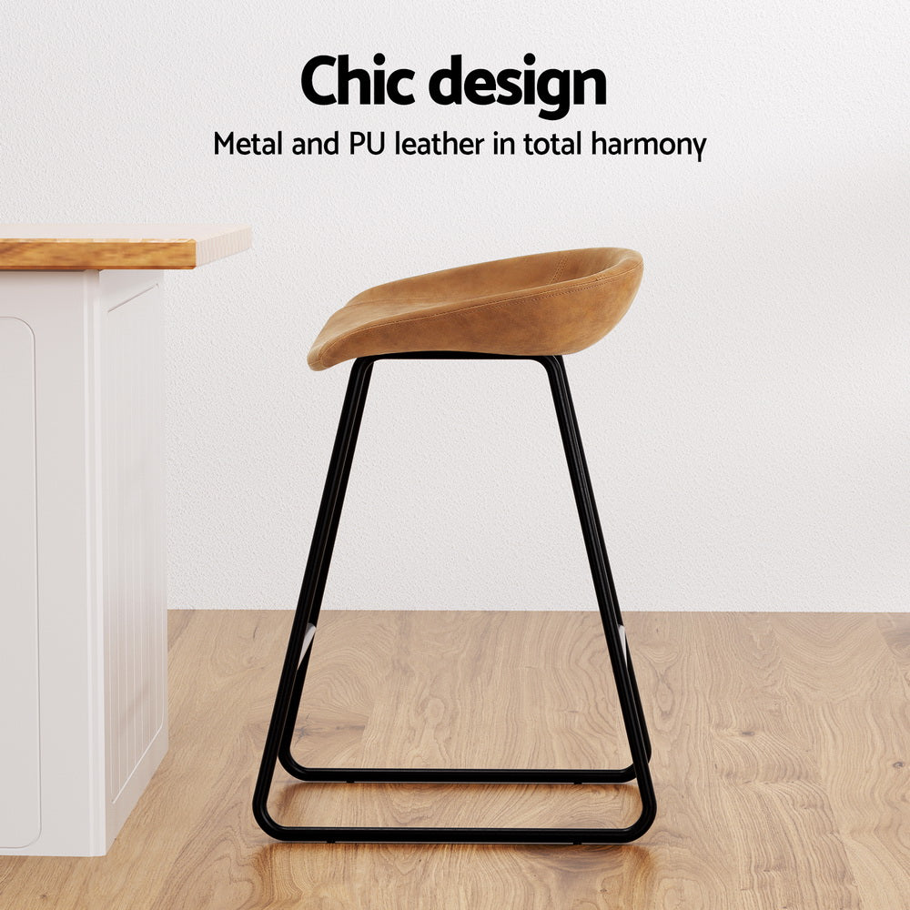 Stool Haven 2 x PU Leather Metal - Brown
