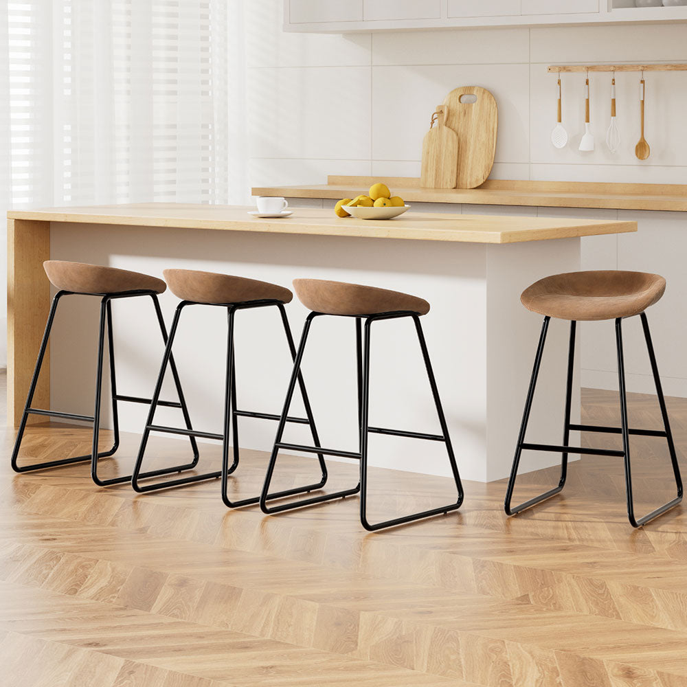 Stool Haven 4x Bar Stools Kitchen Dining Chairs Counter Stool PU Leather Metal Brown