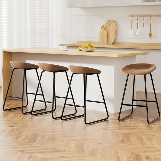 Stool Haven 4x Bar Stools Kitchen Dining Chairs Counter Stool PU Leather Metal Brown