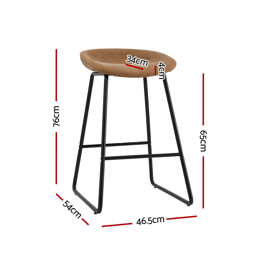 Stool Haven 4x Bar Stools Kitchen Dining Chairs Counter Stool PU Leather Metal Brown