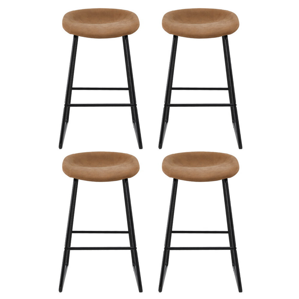 Stool Haven 4x Bar Stools Kitchen Dining Chairs Counter Stool PU Leather Metal Brown